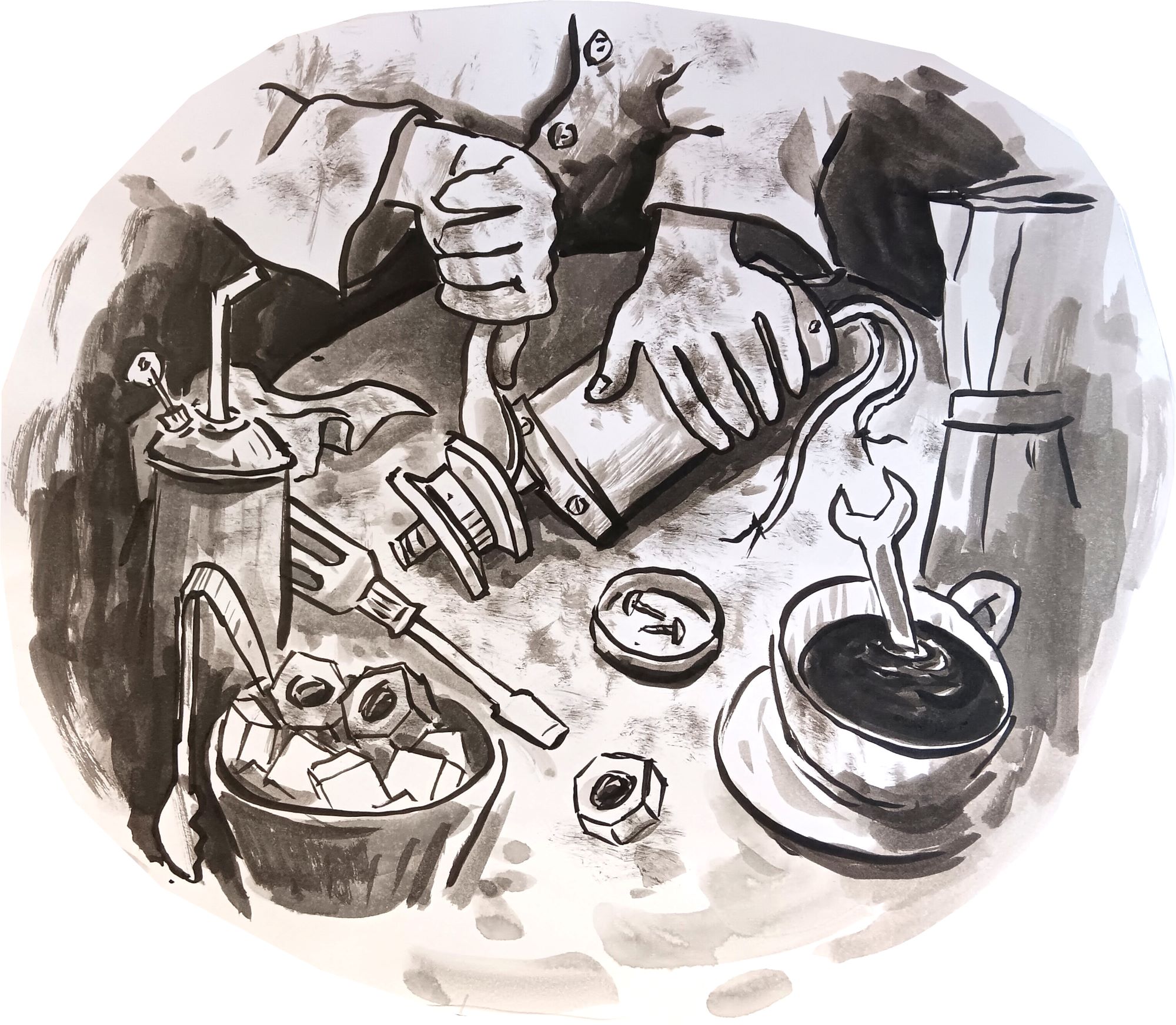 Dessin café réparation